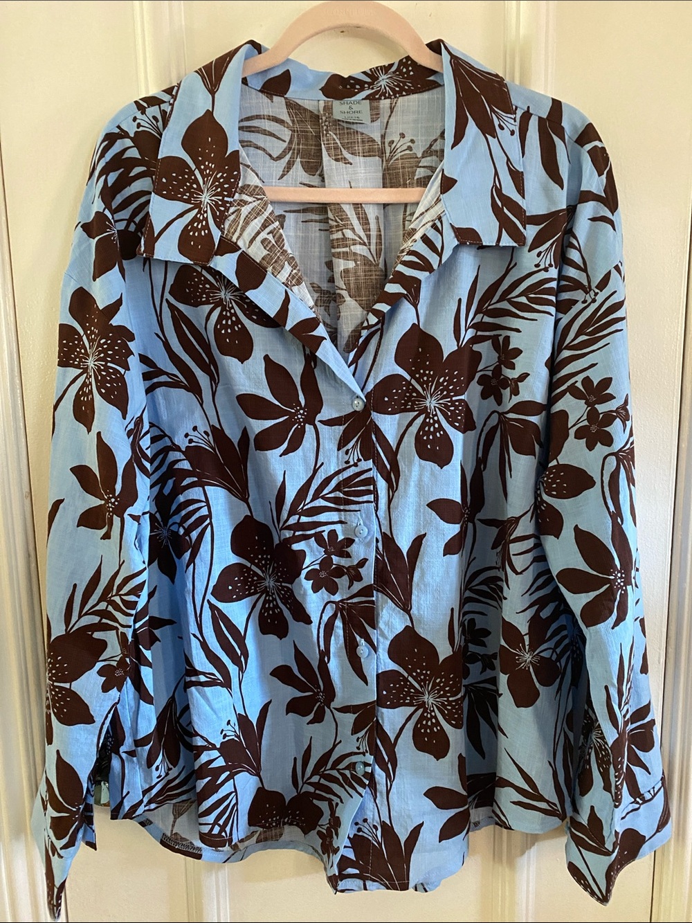 Shade & Shore Blue Button-Front Floral Shirt